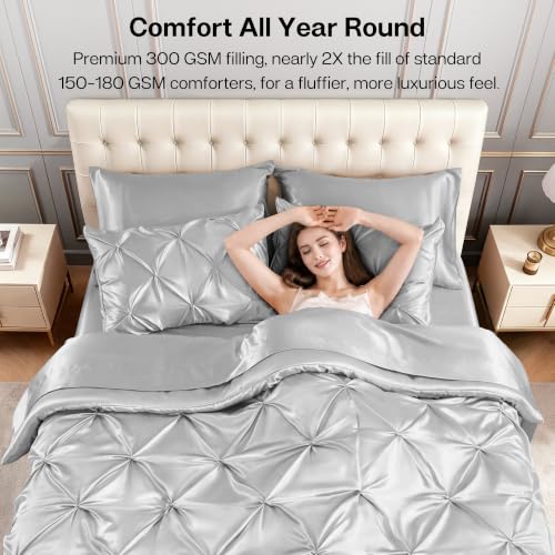 Satin Twin Comforter Set Silver Grey