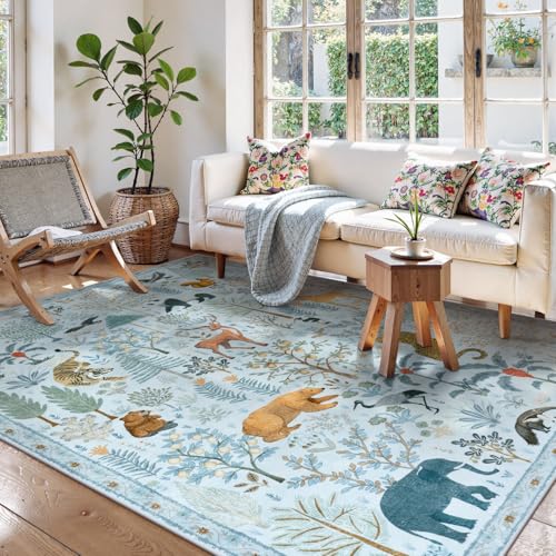 Animal Print Washable Area Rug 5x7 Soft Nursery Rugs for Living Room (35 Sq Ft)