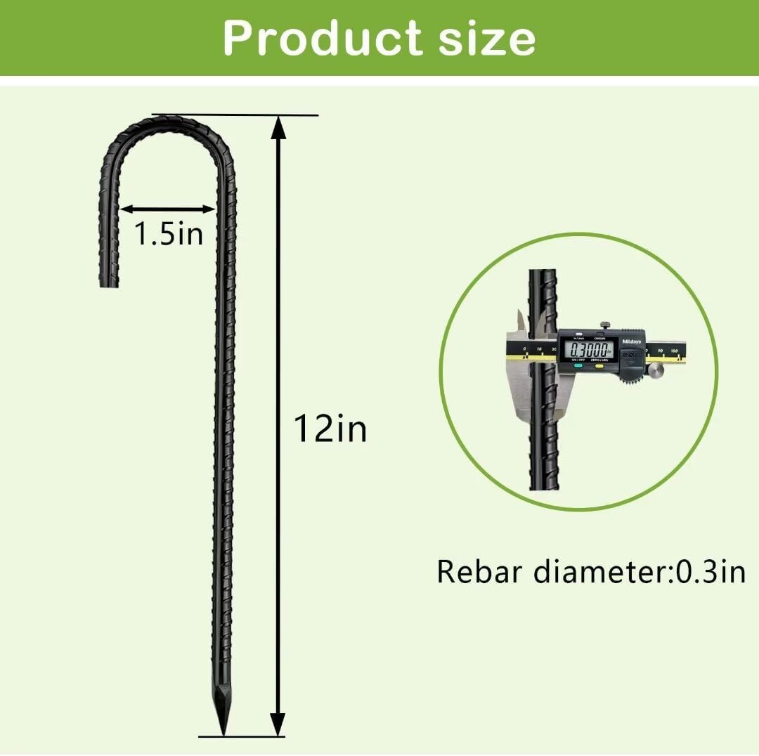 Rebar-Stakes-12-Inch, Ground Stakes Heavy Duty J-Hook Black Coated Anti-Rust Heavy Duty Ground Anchors for Garden Dog Fence Chicken Coop Christmas Decorations Deer Fence 8pcs - HavenBliss Decor