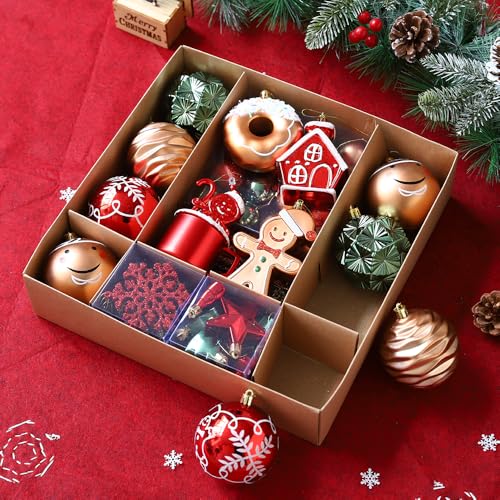 Gingerbread Man Christmas Tree Ball Ornaments Set (72 Count)