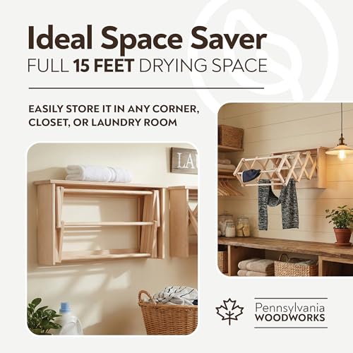 Extra Large Wall Clothes Drying Rack ~ Heavy Duty Solid Maple Hardwood