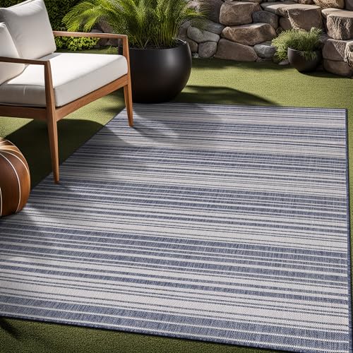 Stripe Outdoor Rug 10x14 Washable Outside Carpet for Indoor Patio Porch Waterproof Easy Cleaning Non Shedding Area Rugs Blue 10 x 14 (140 Sq Ft)