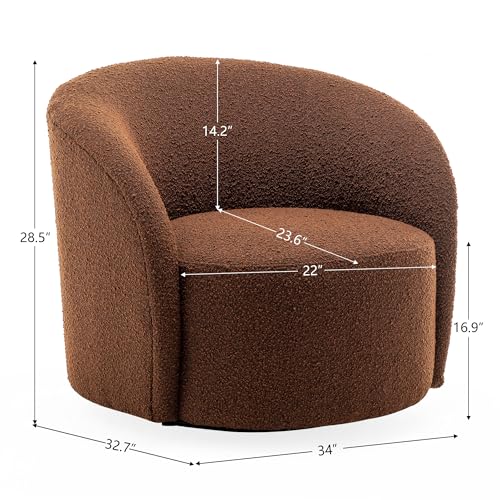 34" W Mid Century Modern Boucle Swivel Barrel Chair
