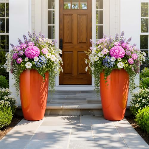 Autodaya 24" Faux Ceramic Large Planters for Outdoor Plants (2 Count)