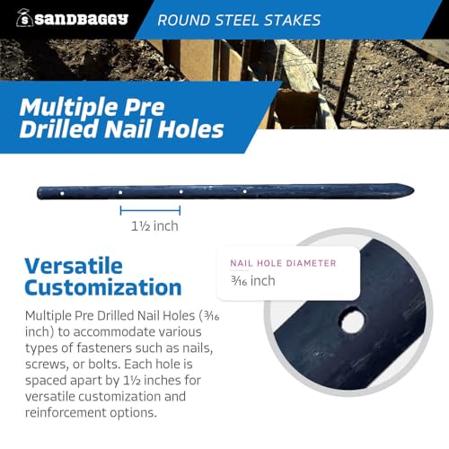 18 Inch Round Steel Concrete Form Stakes with Nail Holes (50 Count)