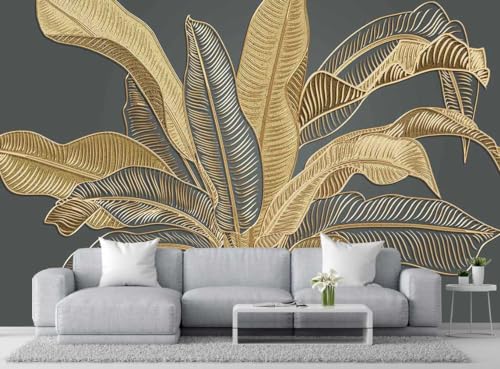 Large Banana Leaf Wallpaper on Gray Background (99.28 Sq Ft)