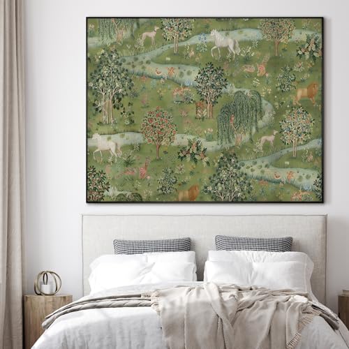60"x72" Extra Large Framed Wall Art Medieval Fantasy Forest with Woodland Animals