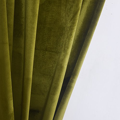 Super Soft Luxury Velvet Olive Green Set of 2 Thermal Light Blocking Drapes Curtain Panel Grommet Top Curtain Draperies Eyelet 52Wx120L inch Green Yellow