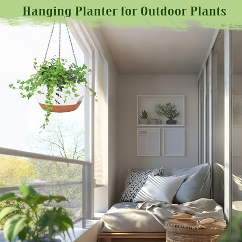 2 Pack 10 Inch Self Watering Hanging Planter for Indoor Outdoor Plants (2 Count)