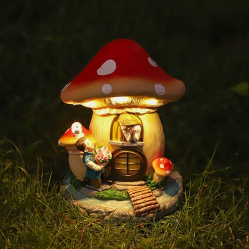 Solar Garden Outdoor Statues Princess and Prince with 4 LED Solar Figurine for Lawn