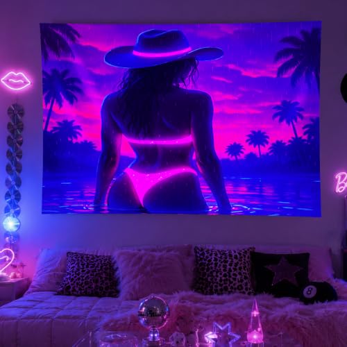 Blacklight Tapestry Sexy Girl UV Reactive Tapestry 78x59 Inch