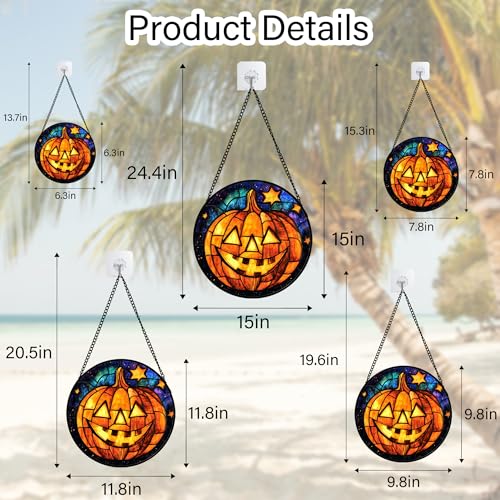 Stained Glass Window Hanging Halloween Horror Golden Pumpkin 9.8"