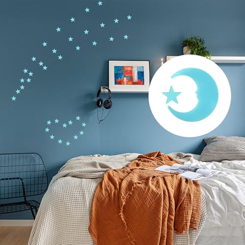 100 Stars and 1 Moon Glow in The Dark Luminous Fluorescent 3D Plastic Glow Stars Moon for Ceiling (101 Count)