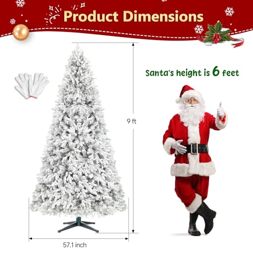 9ft Pre Lit Snow Flocked Rotating Christmas Tree with 600 Multi