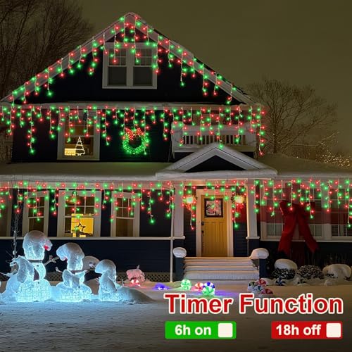 Red and Green Icicle Lights for Outside (33 Foot)
