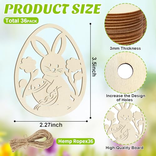 36PCS Wooden Easter Ornaments to Paint (36 Count)