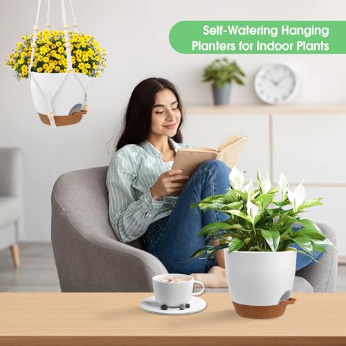 8'' Self Watering Hanging Planters with 2 Kinds of Plant Hangers (2 Count)