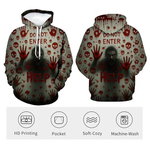 Bloody Handprint Hoodie for Men Halloween Horror Sweatshirts