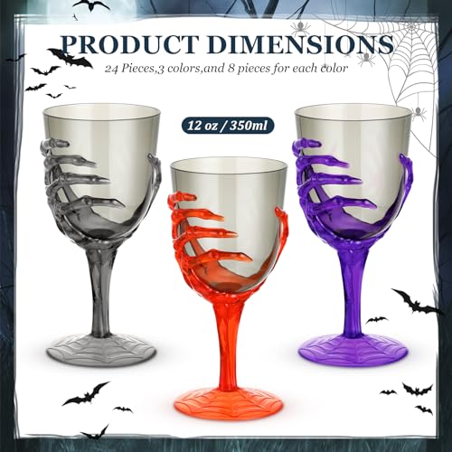 24 Pcs 12oz Halloween Skeleton Hand Goblets Clear Plastic Halloween Cups Skull Wine Glass Set for Creepy Spooky Party Decorations (24 Count)