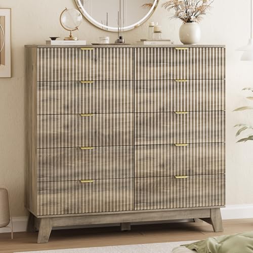 Fluted Dresser for Bedroom with 10 Drawers