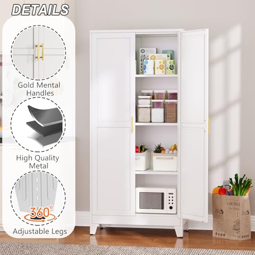 Metal Pantry Cabinet with 2 Doors and Adjustable Shelves