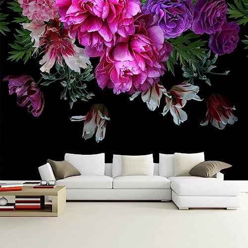 Purple Floral Peony Wallpaper Mural Peel and Stick for Bedroom