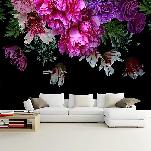 Purple Floral Peony Wallpaper Mural Peel and Stick for Bedroom