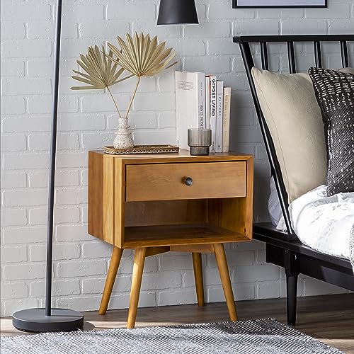 Mid Century Modern Wood Nightstand Side Table Bedroom Storage Drawer and Shelf Bedside End Table