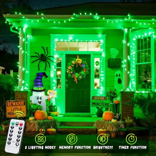 33ft 100 LED Green Battery Operated Lights for Halloween Decor (100 Count)