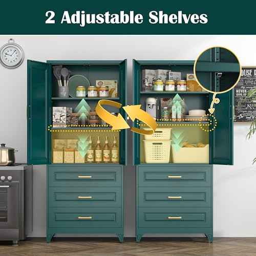 75" Metal Storage Cabinet with Doors and 2 Adjustable Shelves