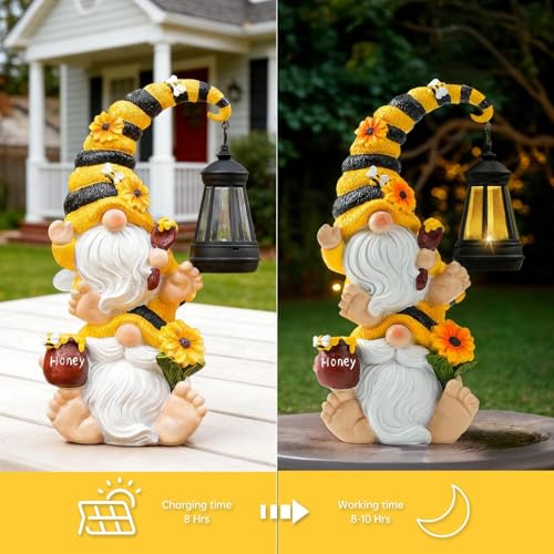 Solar Bee Garden Gnomes with LED Lantern