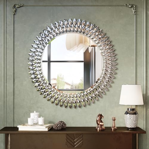 28" Jeweled Luxury Round Decorative Wall Mirror