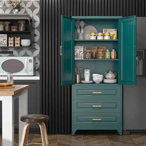 75" Metal Storage Cabinet with Doors and 2 Adjustable Shelves