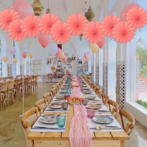 Pink Party Decorations Pink Hanging Paper Round Fans Bulk 8inch DIY