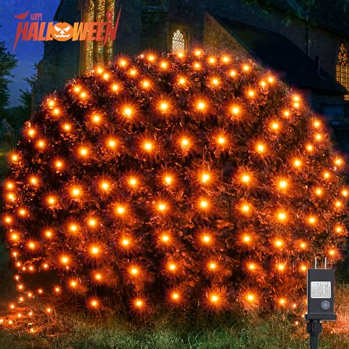 Halloween Lights Outdoor 200LED 8.4ft x 5.2ft Orange Net Lights with 8 Modes