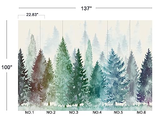 Colorful Watercolor Forests Children's Nursery wall Mural Wallpaper 137" x 100" (95.12 Sq Ft)