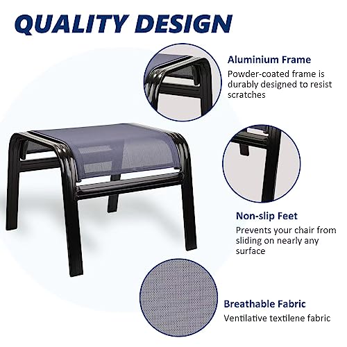 Outdoor Ottoman Patio Footstools Aluminum Small Chair Assembled Footrest for Porch Yard Garden 2 Set Navy Blue (2 Count)