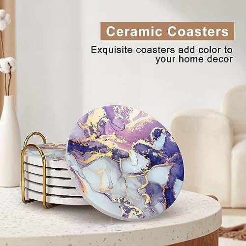 Purple Agate Absorbent Coasters with Holder Drink Coaster Set Geode Decor (6 Count)