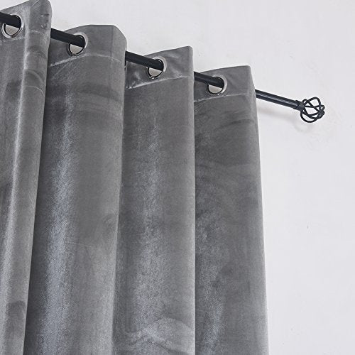 Super Soft Luxury Velvet Set of 2 Silver Gray Classic Blackout Curtains Panels Home Theater Grommet Drapes Eyelet 52Wx96L inch Light Grey