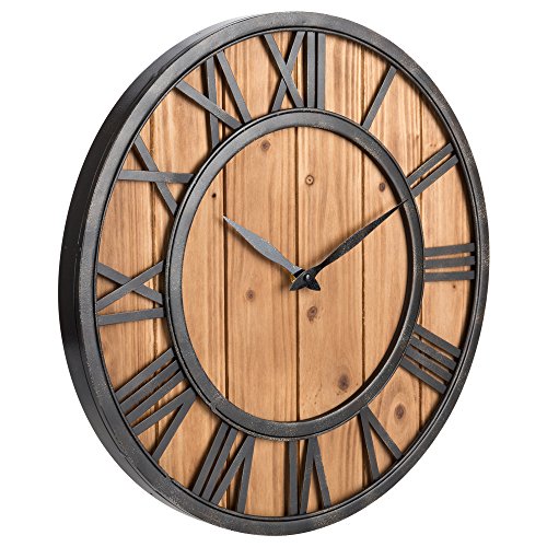 Oldtown Farmhouse Metal & Solid Wood Noiseless Wall Clock