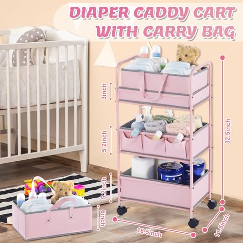 2in1 Baby Diaper Caddy Organizer Cart Bedside Rolling Cart (2 Count)