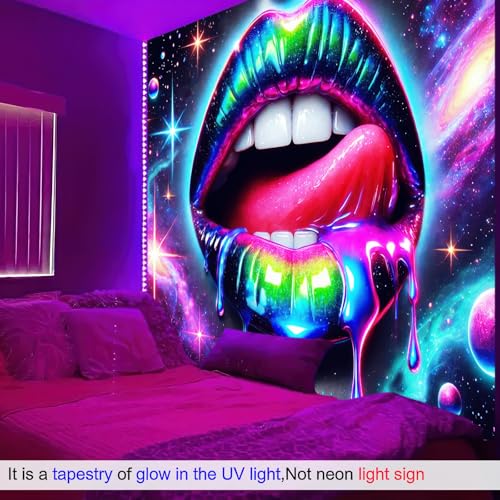 Blacklight Tapestry Rainbow Lips UV Backdrop 78 x 59 Inch