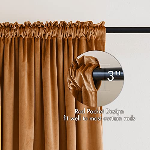 Gold Brown Blackout Velvet Curtains Drapes 90 Inch Long 52"x90" (2 Count)