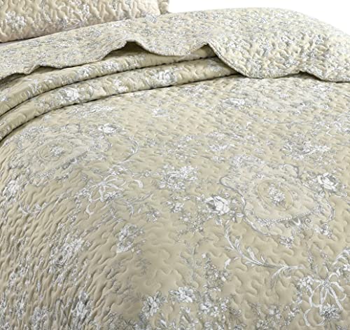 Classic Grey Floral Toile in Beige Hues Quilt Set (2 Count)