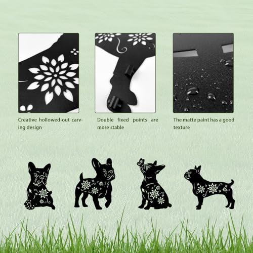 4 Pack Bulldog Metal Garden Decorative Stakes (4 Count)