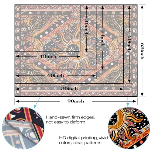 Hippie Sun and Moon Tapestry Bohemian Celestial Tapestry Aesthetic Tapestries for Bedroom and Living Room Decor Sun and Moon 44×60 Inches