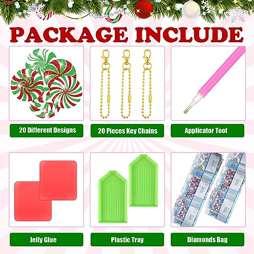 20 Pcs Christmas Diamond Painting Keychain Kits (20 Count)