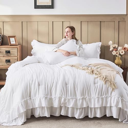 White Ruffle Super King Comforter Set