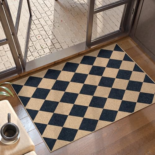 Checkered Easy Jute Non Slip Front Door Mat