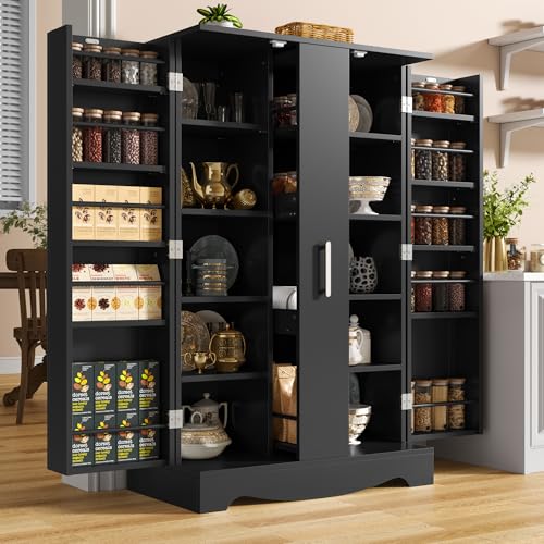 47“ Black Kitchen Pantry Cabinet with Pull